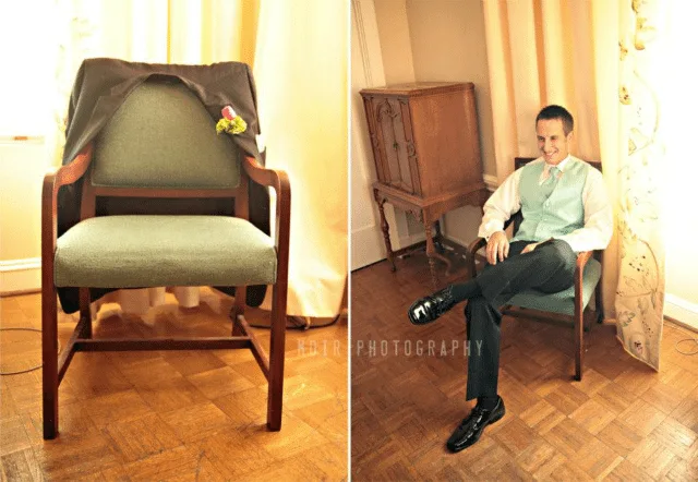 groom sitting in chair with leg across his knee