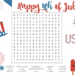 Print this July Fourth Word Search Free Printable for your kiddos.  Word searches are great for young readers and perfect for indoor quiet time.