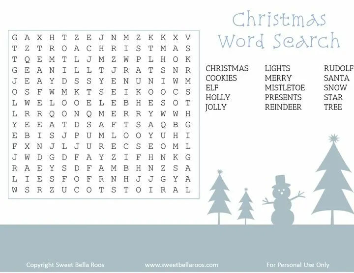 Free Christmas Word Search Printable