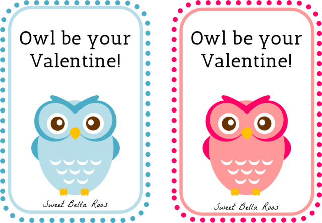 Owl Be Your Valentine Free Printable- Sweet Bella Roos #printable #owl #pink #blue #valentine