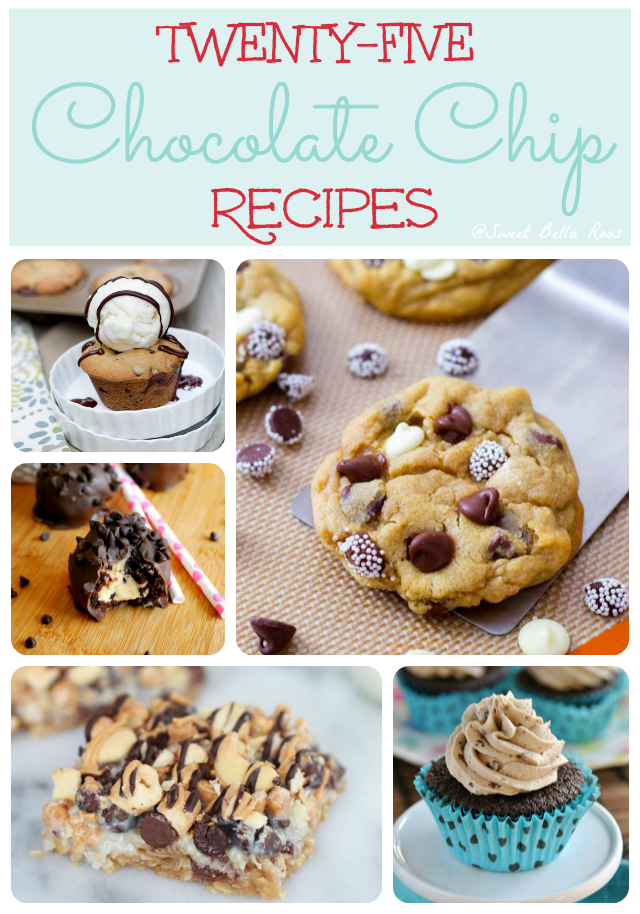 25 chocolate chip recipes- cookies, cakes, cupcakes, milk shakes and more! #chocolatechip #recipe