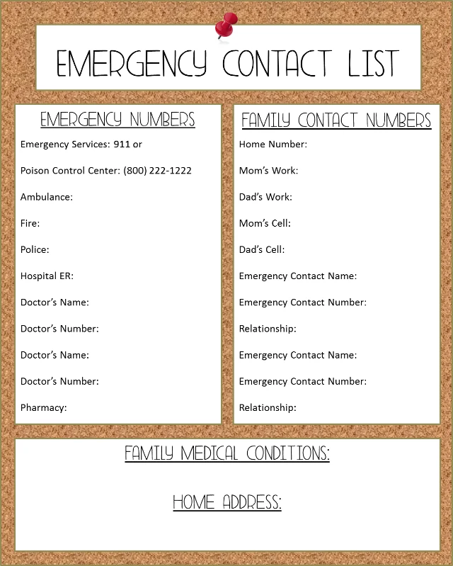 Free Printable Emergency Contact List