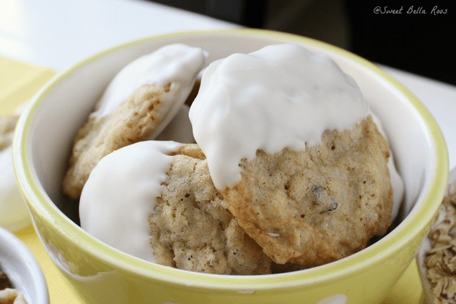 oatmeal walnut cookies in a yellow bowl 