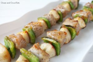 grilled pork kebabs with peaches and peppers