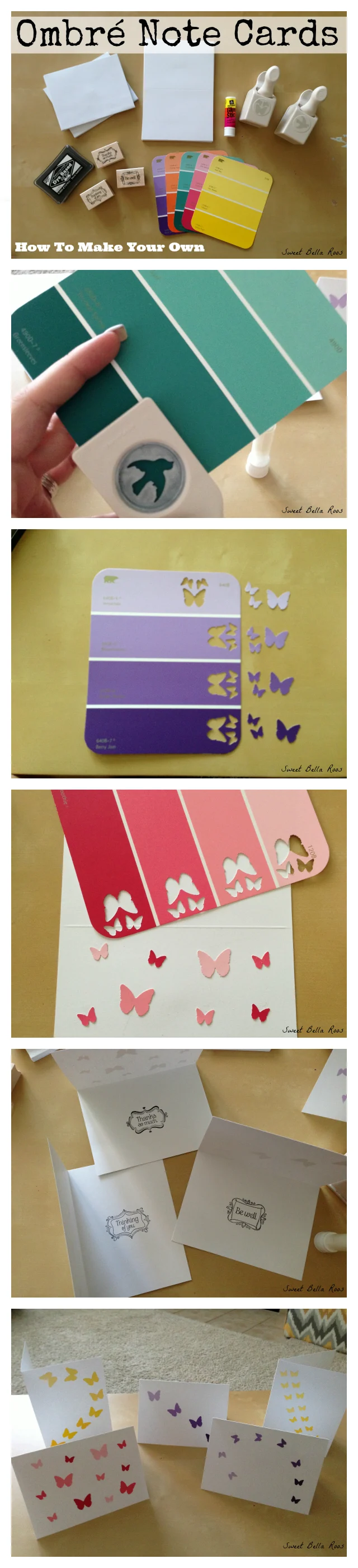 How to make ombré note cards using paint color samples and fun punches!