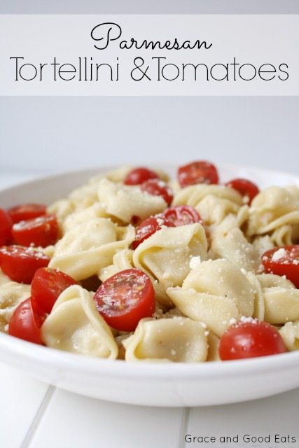 This Parmesan Tortellini and Tomatoes recipe is a deliciously filling pasta dish without the traditional heavy sauce.  One of my favorite weeknight meals. 