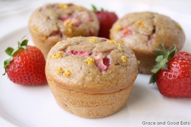 closeup of a strawberry banana muffin