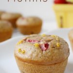 strawberry banana muffins on a plate