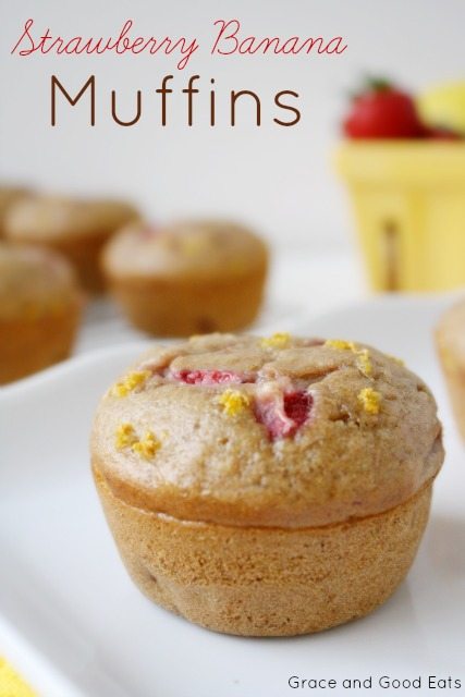 strawberry banana muffins on a plate