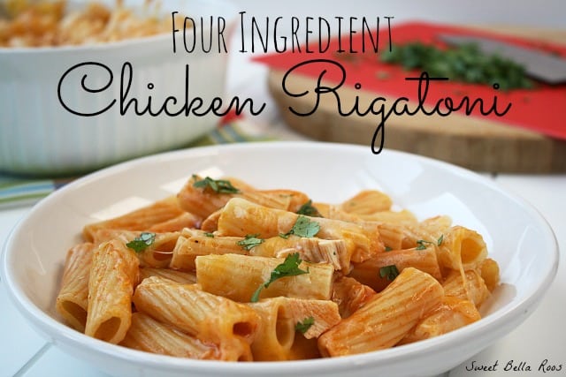 white bowl filled with baked chicken rigatoni