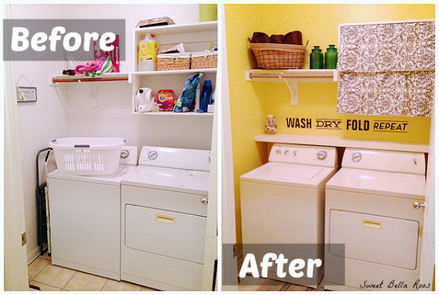 Laundry room before and after- easy ways to brighten and organize a small space #diy #decor