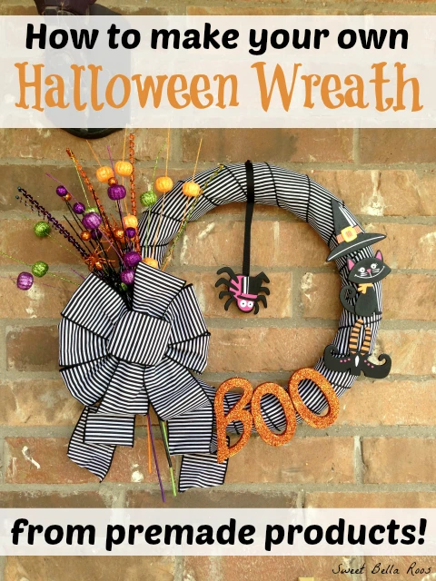 Create a spooky and festive atmosphere with this DIY Halloween wreath from Grace and Good Eats. With simple supplies like black feathers, a foam wreath form, and a hot glue gun, you can easily craft a unique decoration to hang on your front door for trick-or-treaters to admire.