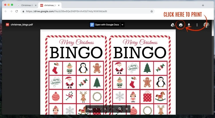 directions of how to print bingo cards