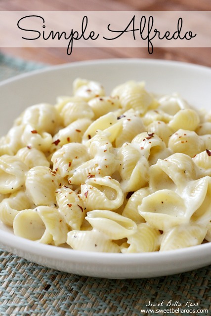 bowl of pasta tossed with simple alfredo sauce