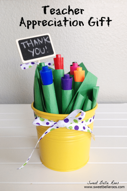 Easy Teacher Appreciation Gift- our teacher is ALWAYS in need of dry erase markers! Cute presentation