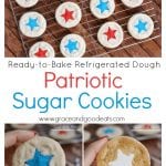 Use ready-to-bake refrigerated cookie dough to make these patriotic sugar cookies.  Take these festive cookies to the next level with a little white chocolate, red and blue sprinkles, and a star shaped cookie cutter.