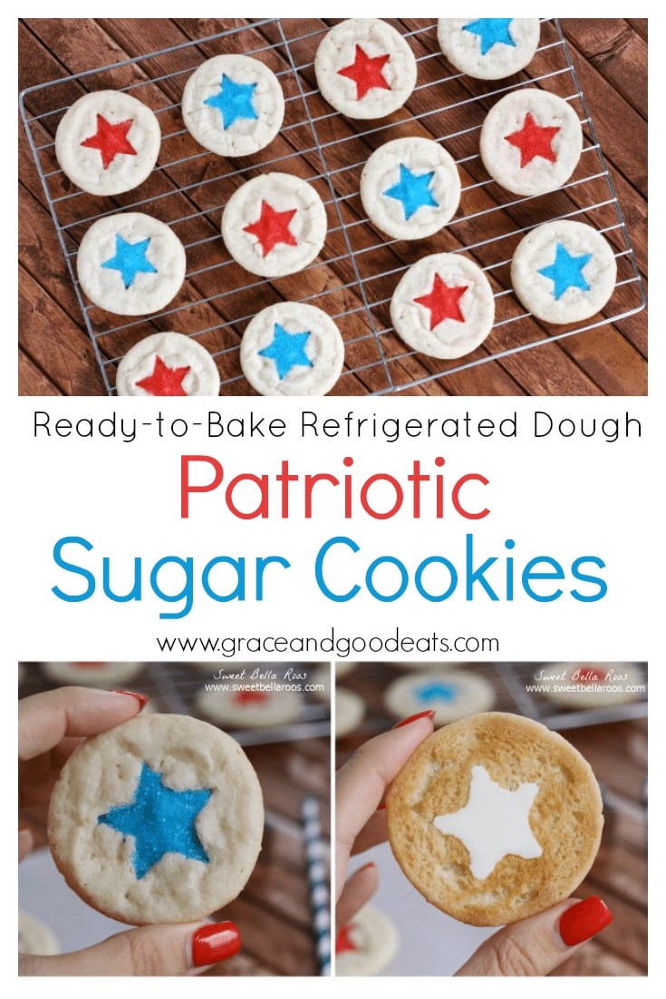 Use ready-to-bake refrigerated cookie dough to make these patriotic sugar cookies. Take these festive cookies to the next level with a little white chocolate, red and blue sprinkles, and a star shaped cookie cutter.