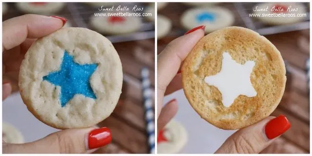 front and back of a sugar cookie filled with white chocolate and sprinkles