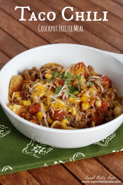 white bowl of crockpot taco chili