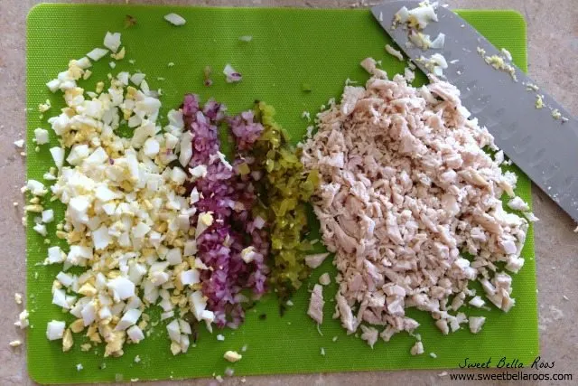 diced ingredients for spicy chicken salad