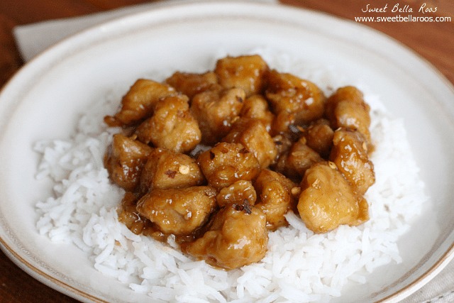 baked orange chicken on bed of steamed rice