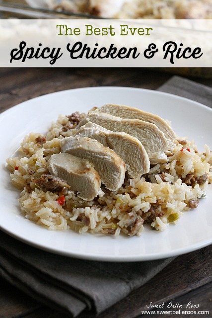 serving of easy chicken and rice casserole on a white plate 