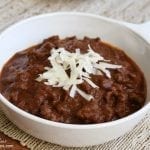 small white bowl with homemade chili