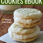 cover of a holiday cookies ebook with stacked lemon cookies