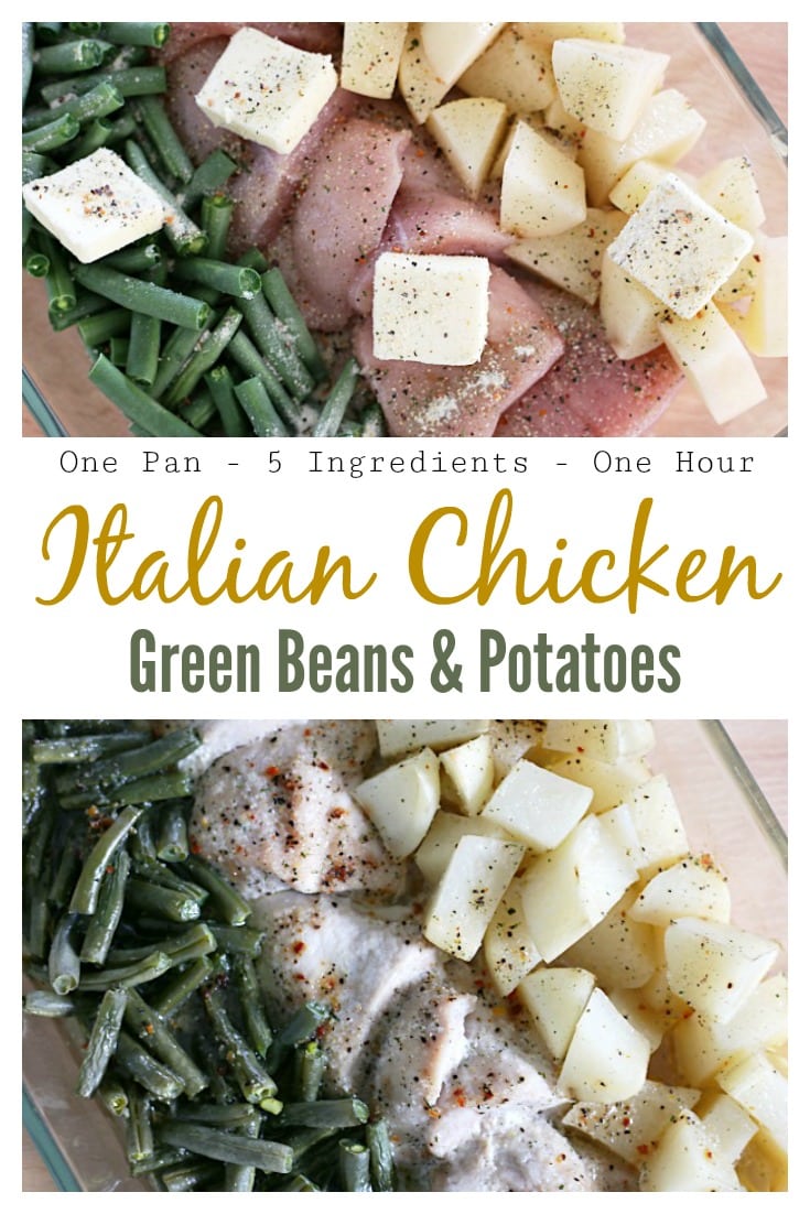 One dish dinner! Italian chicken, green beans, and potatoes. 5 ingredients, easy and delicious! Will make this again for sure.