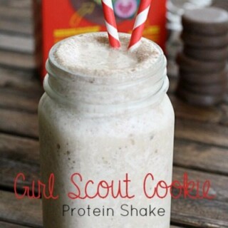 This Girl Scout Cookie Protein Shake is delicious, packed with protein, and can be made with different cookies. Chocolate and peanut butter is the perfect combo for this Girl Scout Cookie protein shake!