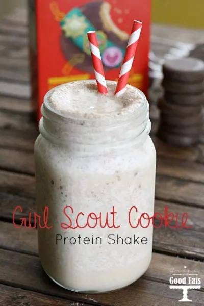 This Girl Scout Cookie Protein Shake is delicious, packed with protein, and can be made with different cookies. Chocolate and peanut butter is the perfect combo for this Girl Scout Cookie protein shake!