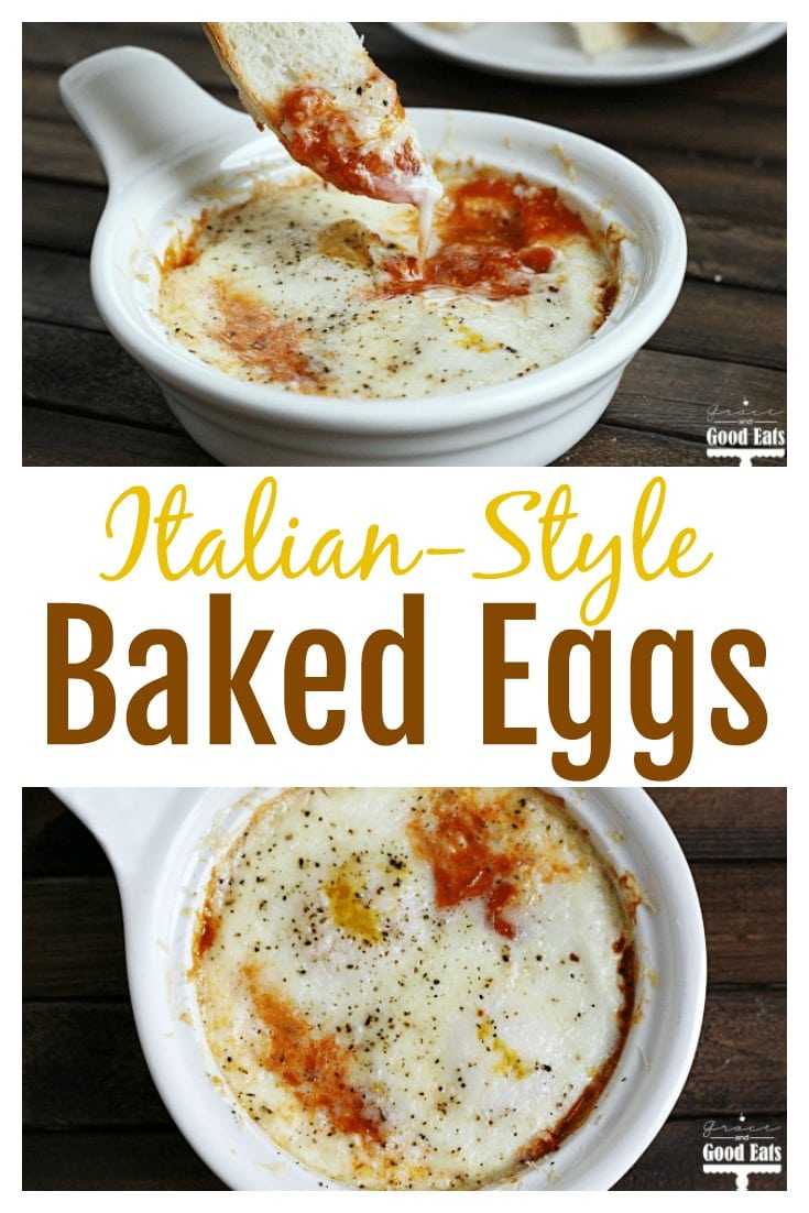 These Italian Baked Eggs are a delicious, savory dish that tastes like eating lasagna for breakfast (with less carbs and more protein.) Perfect with crusty french bread dippers, but just as good with a fork!