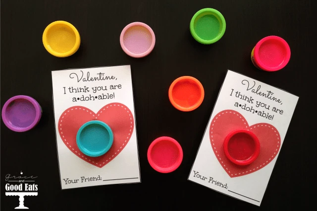 Play-Doh Valentine cards on a table