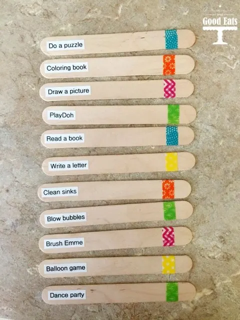 popsicle sticks with labels