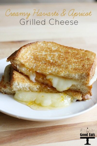 Mild, creamy Havarti cheese pairs perfectly with tart apricot for a delicious grilled cheese sandwich