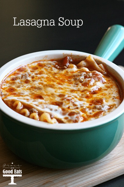 lasagna soup in a small soup bowl 