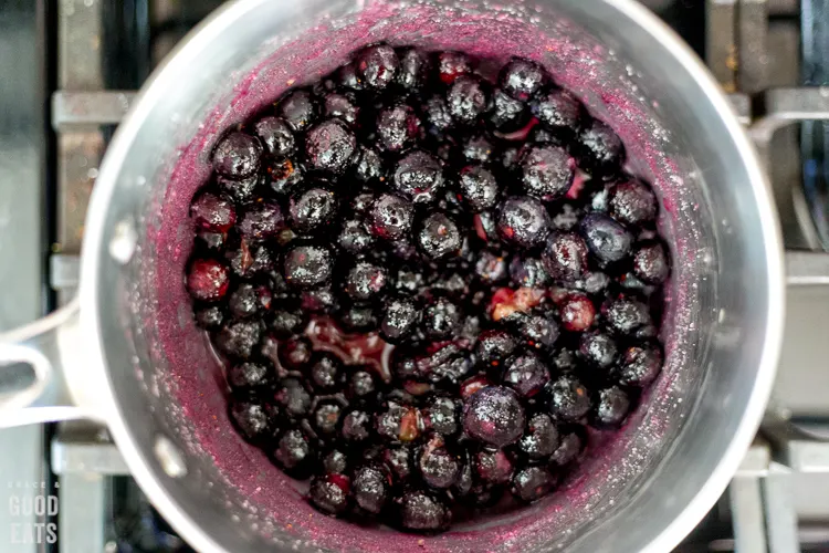 blueberries cooking in a saucepan