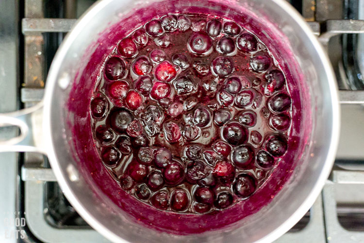 cooked blueberries in a saucepan