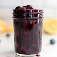 blueberry syrup in a small glass jar