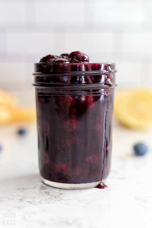 blueberry syrup in a small glass jar