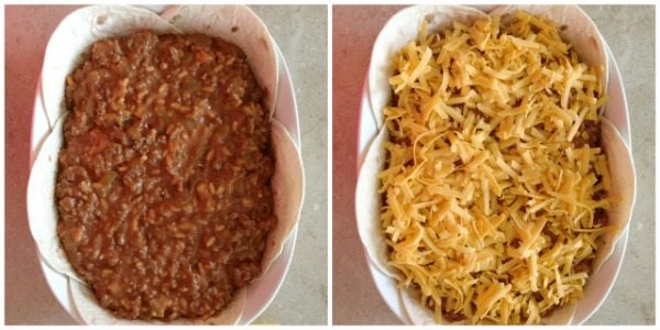 collage showing how to layer mexican meatloaf
