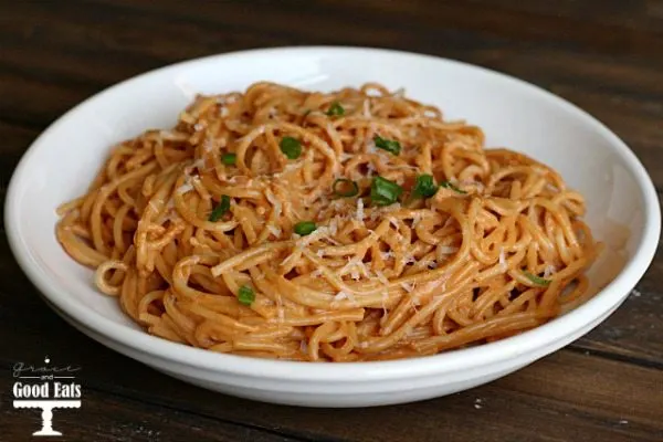 A quick and easy spaghetti for one recipe using "leftover" ingredients found in your fridge! 