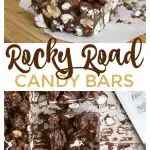 These Rocky Road Candy Bars are covered in chocolate and bursting with marshmallows and peanuts. Gooey, crunchy, and so easy to make!