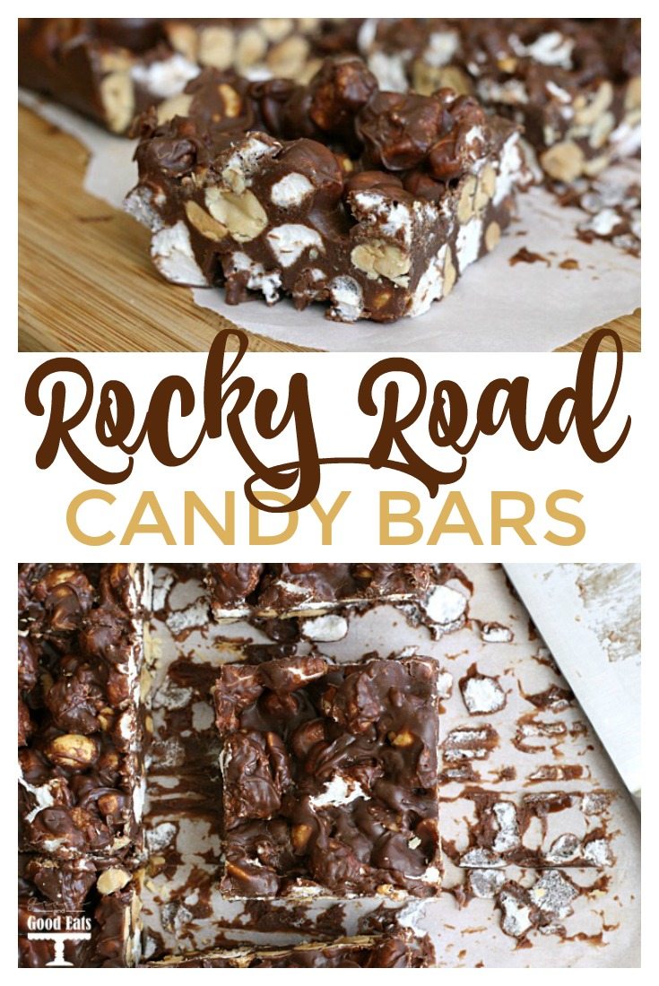 These Rocky Road Candy Bars are covered in chocolate and bursting with marshmallows and peanuts. Gooey, crunchy, and so easy to make!
