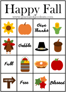 Happy Fall Bingo Cards- FREE PRINTABLE. Perfect to keep the kids busy during all the cooking