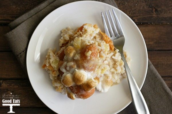 This Sweet Potato Rice Casserole is a delicious take on an old classic. Creamy, sweet, and easily doubles! It's an easy side dish that is perfect for holiday get-togethers.