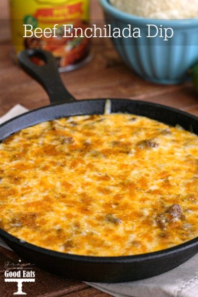 Enchilada dip in a cast iron skillet. 