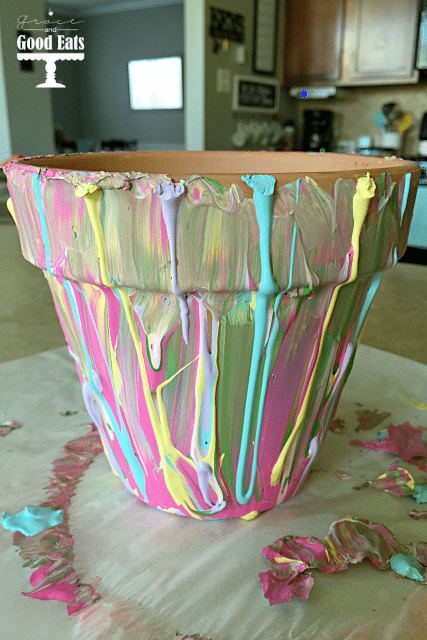 Super easy DIY Splatter Paint Planter- so cute for Mother's Day or teacher gift and great for kids to make!!