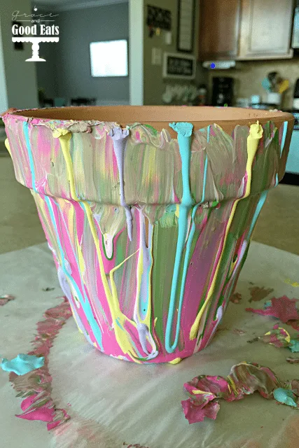 Super easy DIY Splatter Paint Planter- so cute for Mother's Day or teacher gift and great for kids to make!!