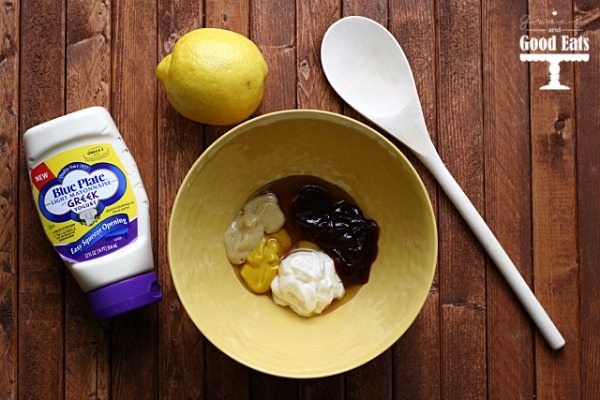 fry sauce ingredients in yellow bowl next to bottle of mayo